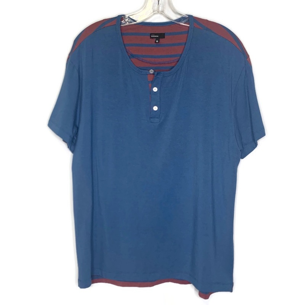 Two Blind Brothers Blue Burgundy Striped Short Sleeve Henley Size XL